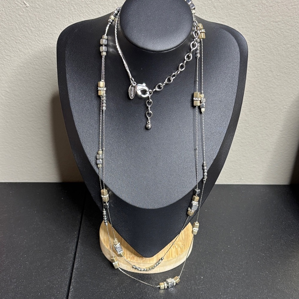 Chico’s Two Tone Long Boho Rhinestone Elegant Necklace